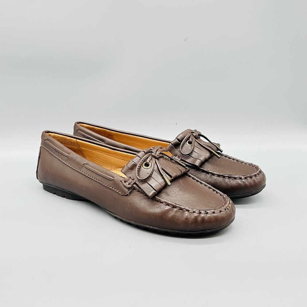Sebago Shoes Womens 10 Brown Leather Fringe Tie Loafer Flats Slip On Comfort